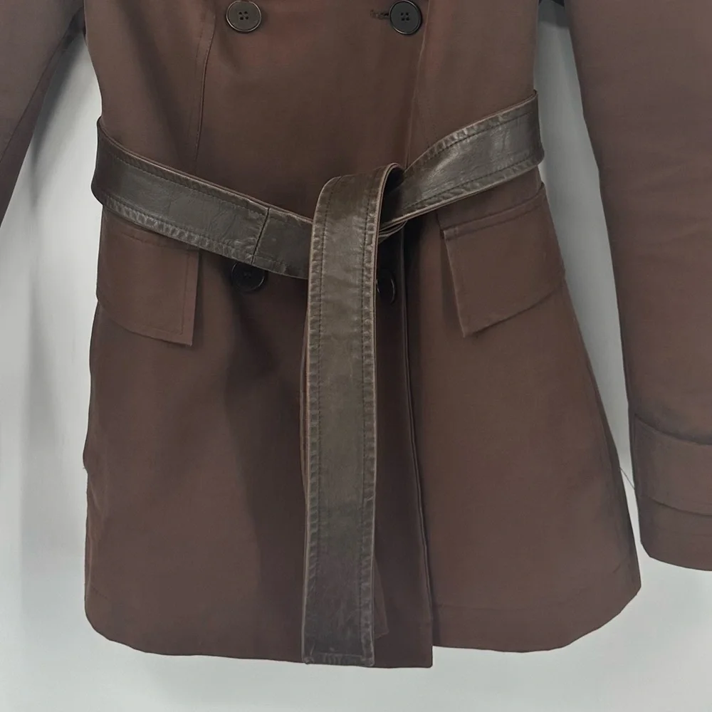 Kenneth Cole New York Midi Trench Coat Womens 42 6 Brown Belted Collar